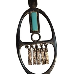 Avon Silver Oval Pendant Necklace with Turquoise Accent